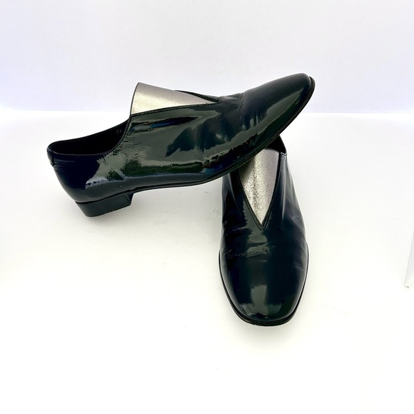 Acne Studios Loafer Shoe Flats Black Patent Leather Silver Metallic Gore Size 38 - Picture 2 of 13